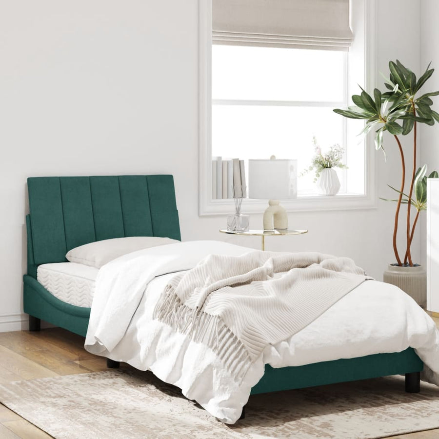 Bedframe Met Led-Verlichting Fluweel Donkergroen 90X190 Cm