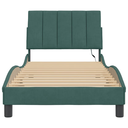 Bedframe Met Led-Verlichting Fluweel Donkergroen 90X190 Cm