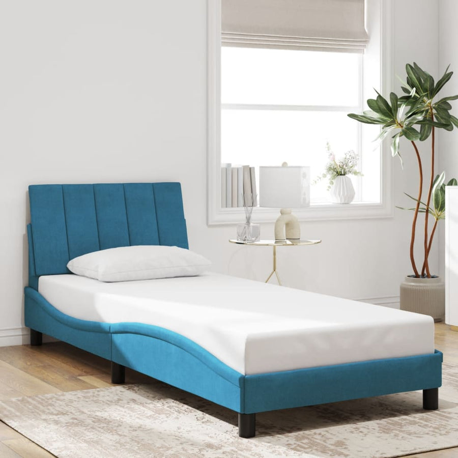 Bedframe Met Led-Verlichting Fluweel Blauw 90X190 Cm