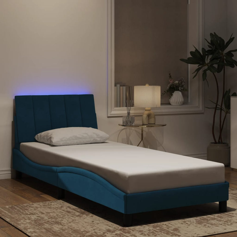 Bedframe Met Led-Verlichting Fluweel Blauw 90X190 Cm