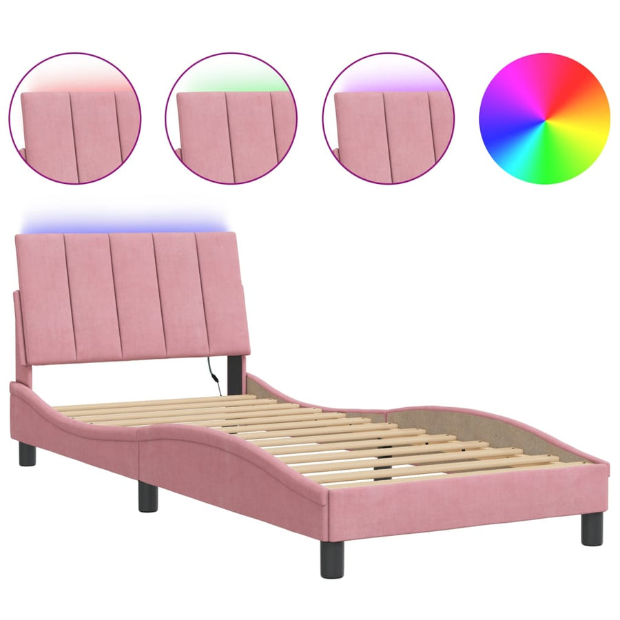 Bedframe Met Led-Verlichting Fluweel 90 x 190 cm Roze