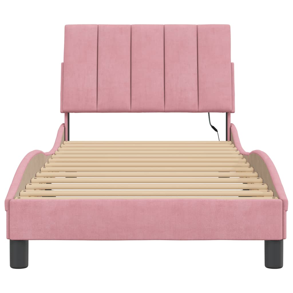 Bedframe Met Led-Verlichting Fluweel 90 x 190 cm Roze