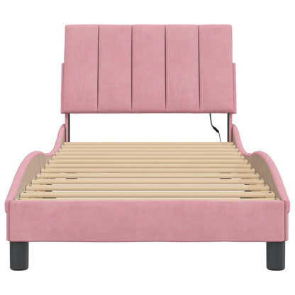 Bedframe Met Led-Verlichting Fluweel 90 x 190 cm Roze