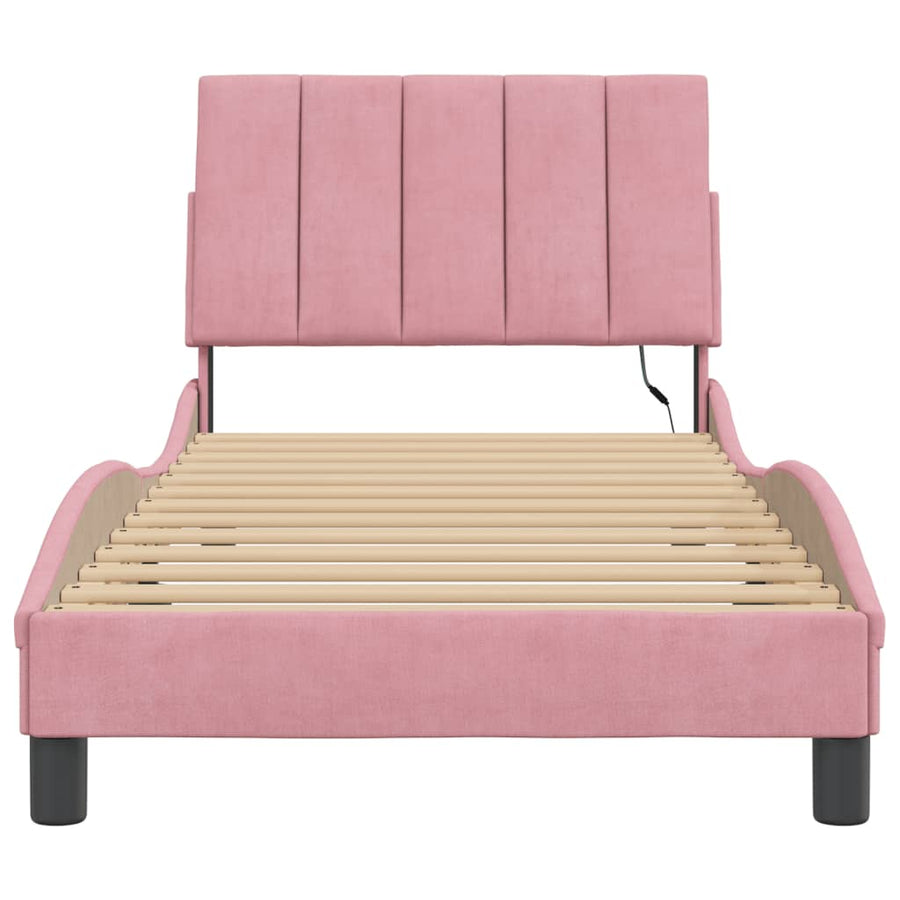 Bedframe Met Led-Verlichting Fluweel 90 x 190 cm Roze