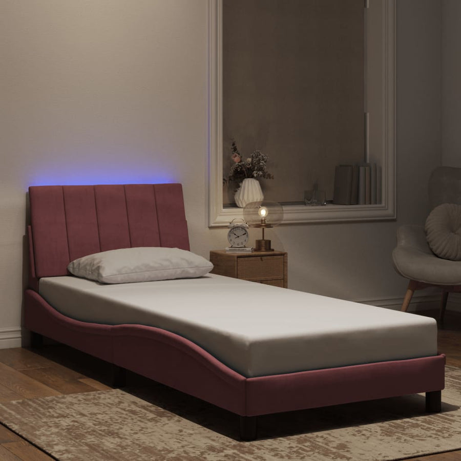 Bedframe Met Led-Verlichting Fluweel 90 x 190 cm Roze