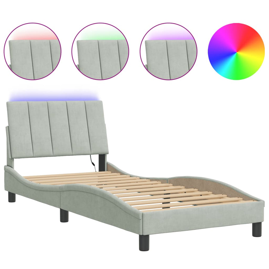 Bedframe Met Led-Verlichting Fluweel Lichtgrijs 90X200 Cm