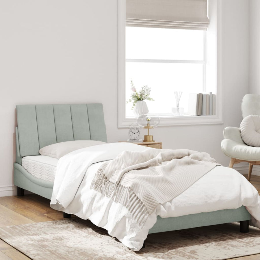 Bedframe Met Led-Verlichting Fluweel Lichtgrijs 90X200 Cm