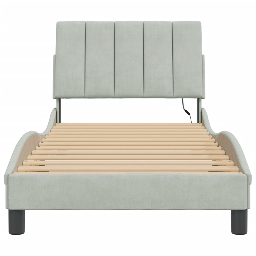 Bedframe Met Led-Verlichting Fluweel Lichtgrijs 90X200 Cm