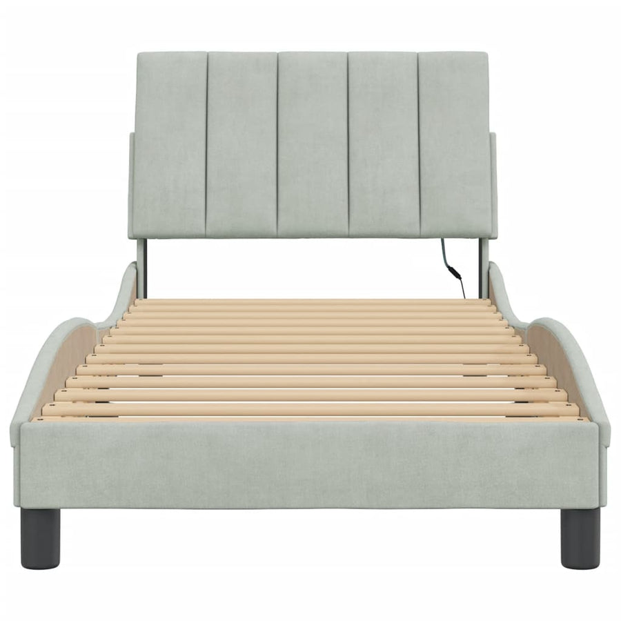 Bedframe Met Led-Verlichting Fluweel Lichtgrijs 90X200 Cm
