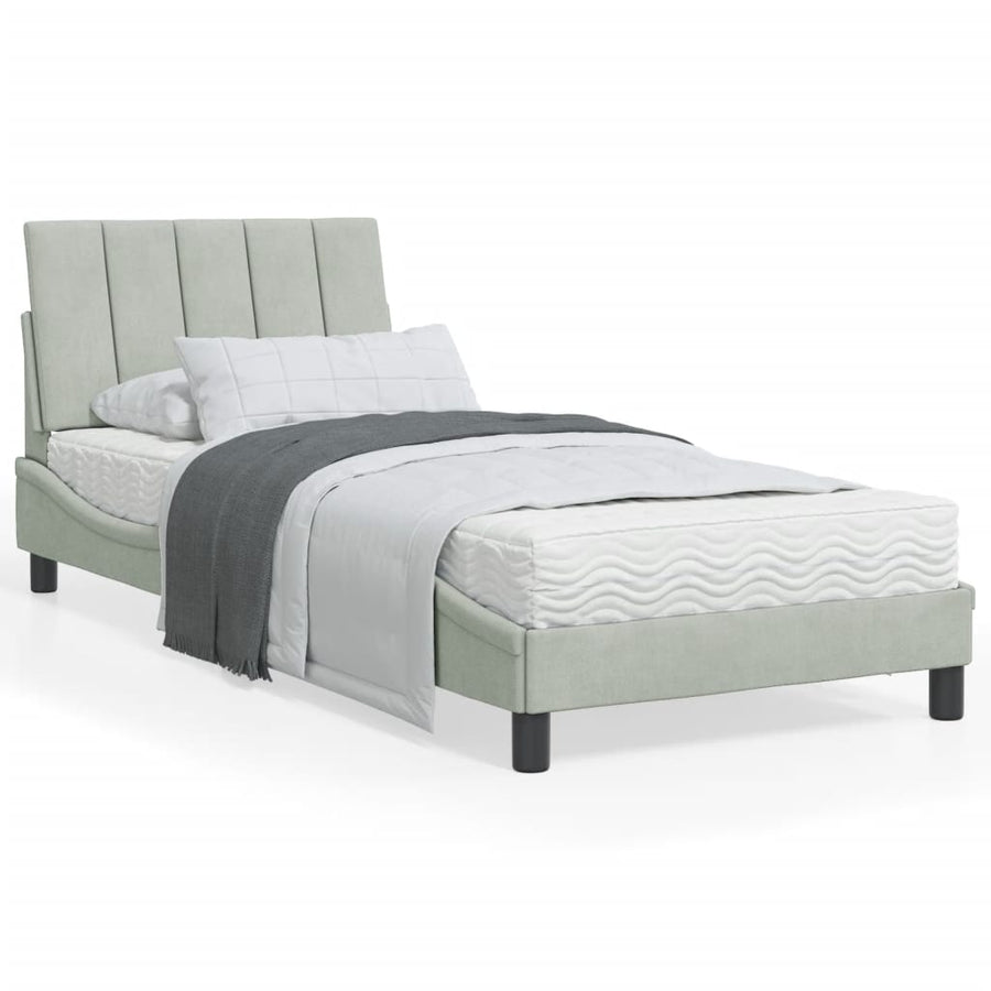 Bedframe Met Led-Verlichting Fluweel Lichtgrijs 90X200 Cm