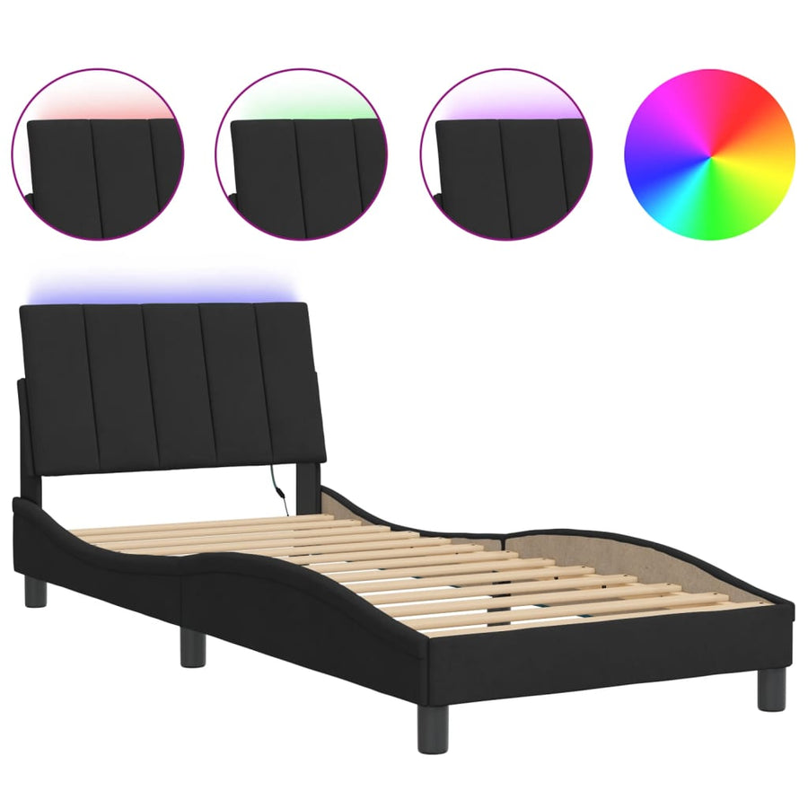 Bedframe Met Led-Verlichting Fluweel Zwart 90X200 Cm