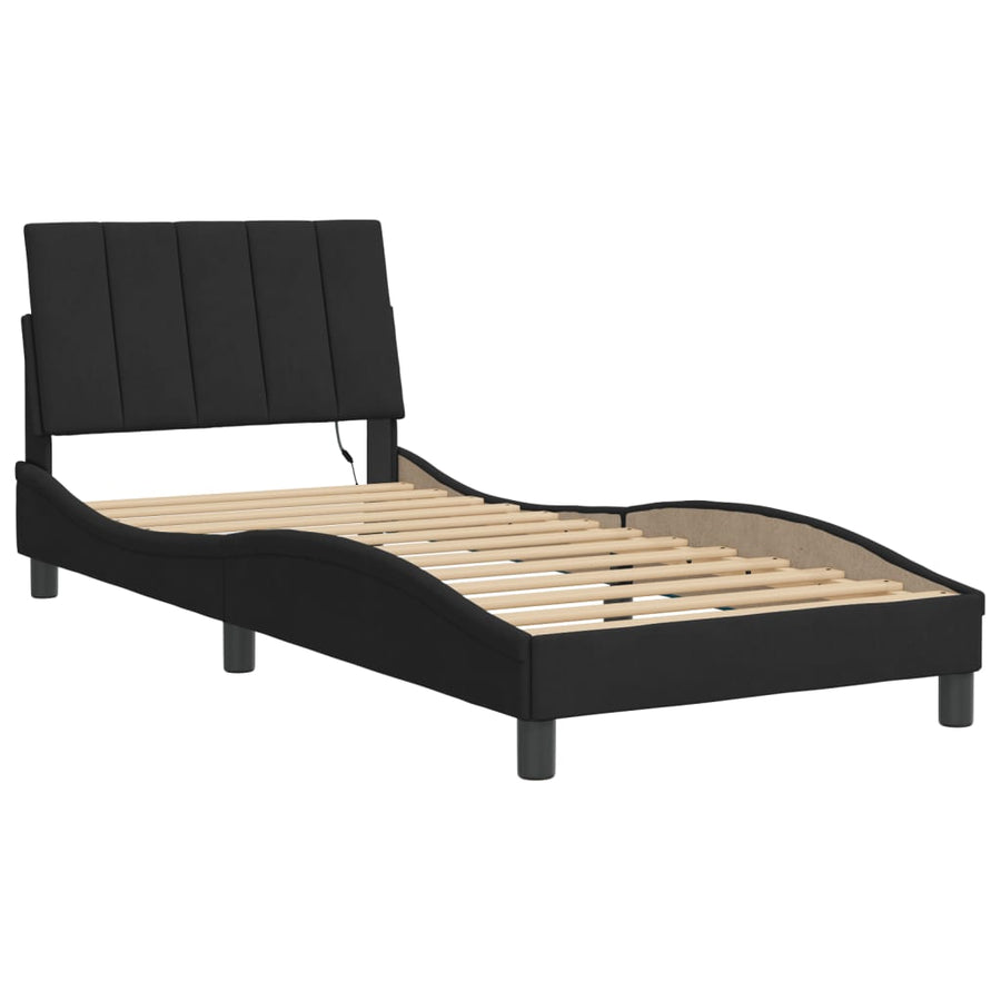 Bedframe Met Led-Verlichting Fluweel Zwart 90X200 Cm
