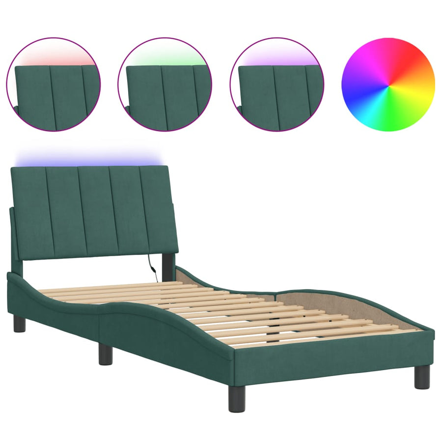 Bedframe Met Led-Verlichting Fluweel 90 x 200 cm Donkergroen