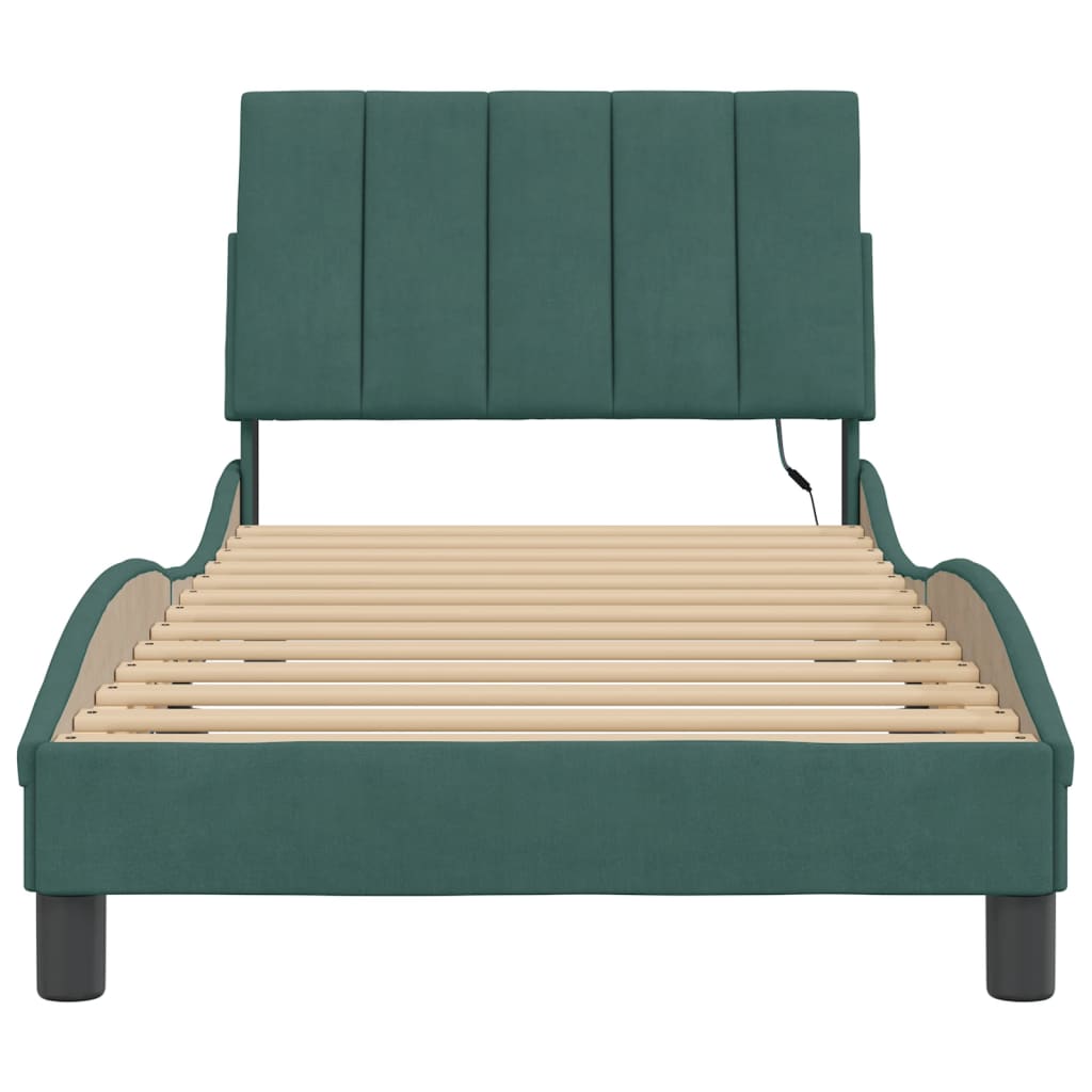 Bedframe Met Led-Verlichting Fluweel 90 x 200 cm Donkergroen