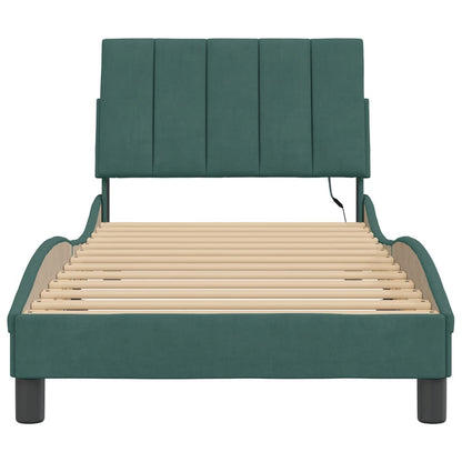 Bedframe Met Led-Verlichting Fluweel 90 x 200 cm Donkergroen
