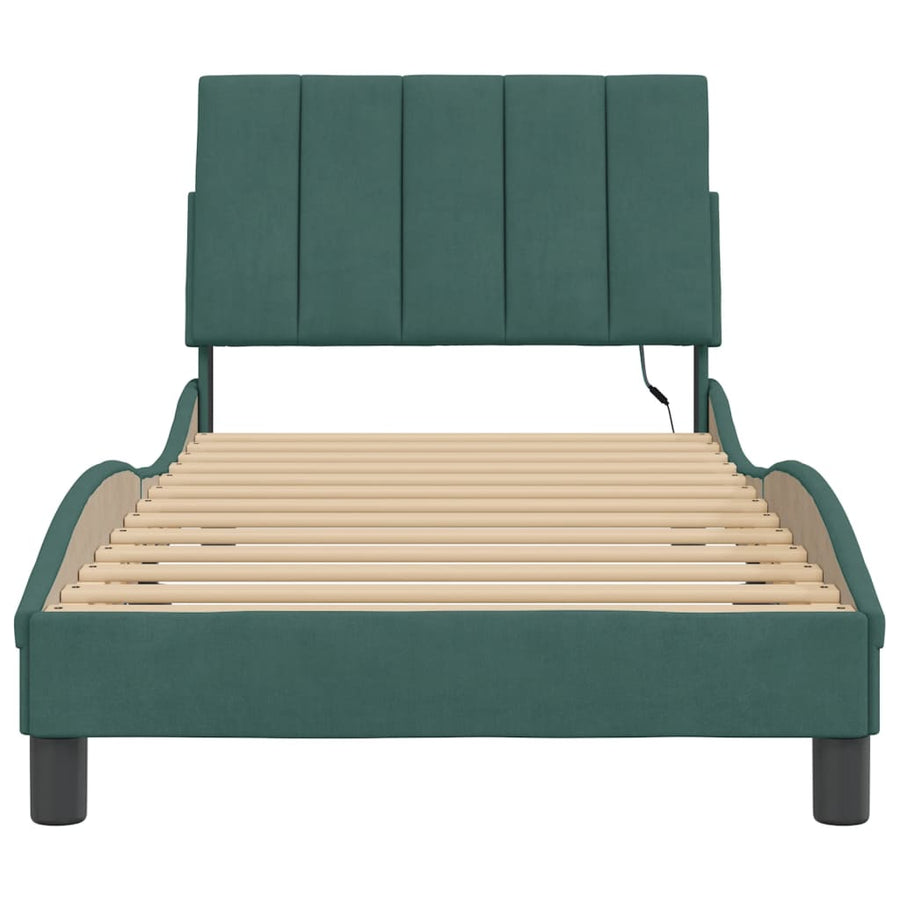 Bedframe Met Led-Verlichting Fluweel 90 x 200 cm Donkergroen