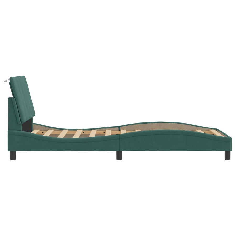 Bedframe Met Led-Verlichting Fluweel 90 x 200 cm Donkergroen
