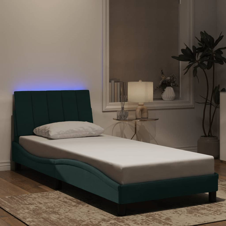 Bedframe Met Led-Verlichting Fluweel 90 x 200 cm Donkergroen