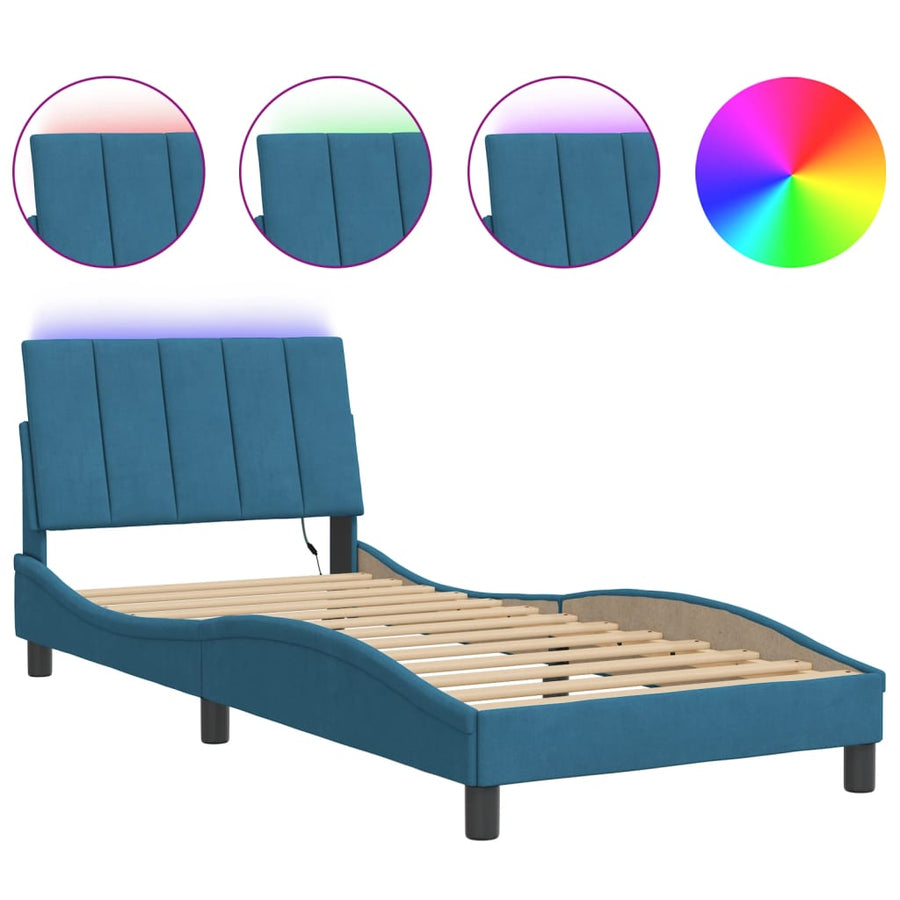 Bedframe Met Led-Verlichting Fluweel Blauw 90X200 Cm