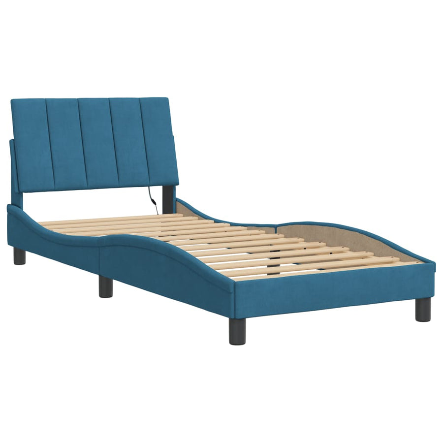 Bedframe Met Led-Verlichting Fluweel Blauw 90X200 Cm