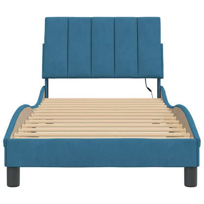 Bedframe Met Led-Verlichting Fluweel Blauw 90X200 Cm