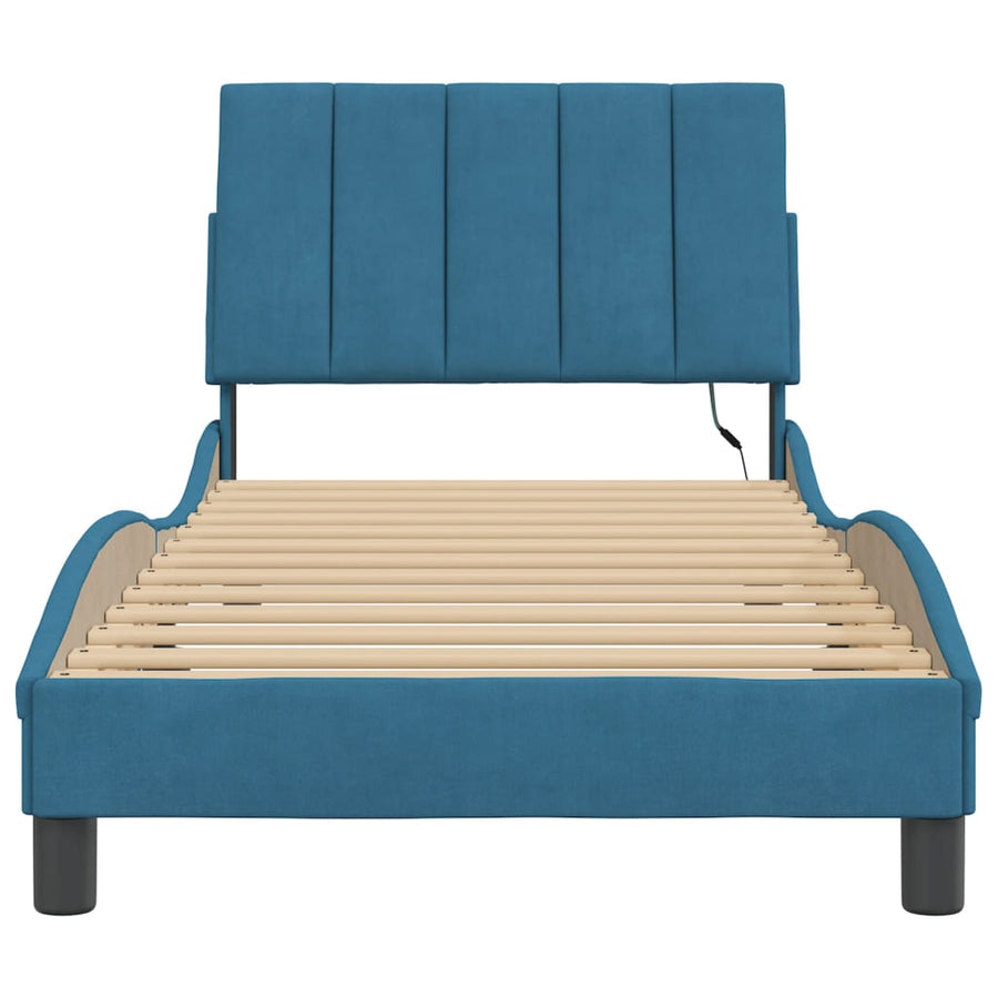 Bedframe Met Led-Verlichting Fluweel Blauw 90X200 Cm