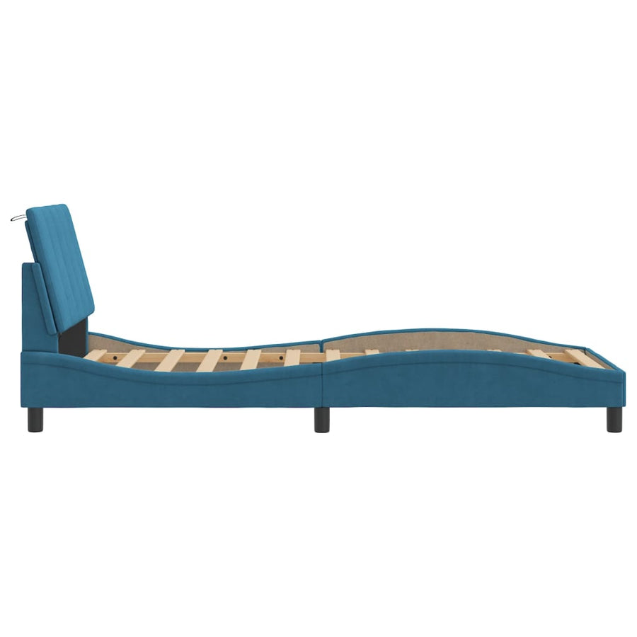 Bedframe Met Led-Verlichting Fluweel Blauw 90X200 Cm