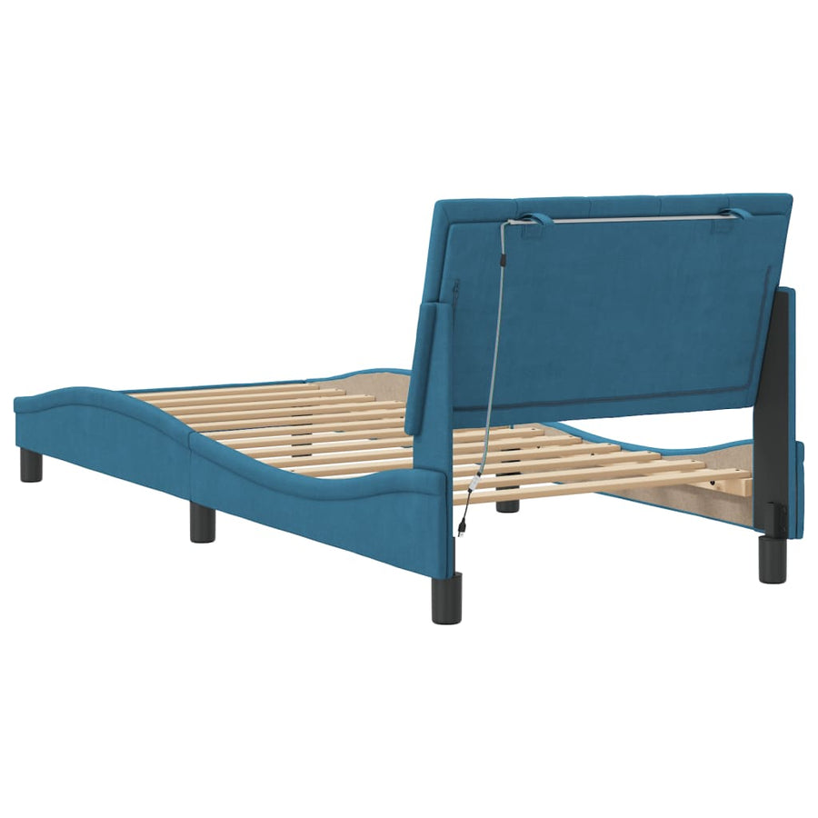 Bedframe Met Led-Verlichting Fluweel Blauw 90X200 Cm