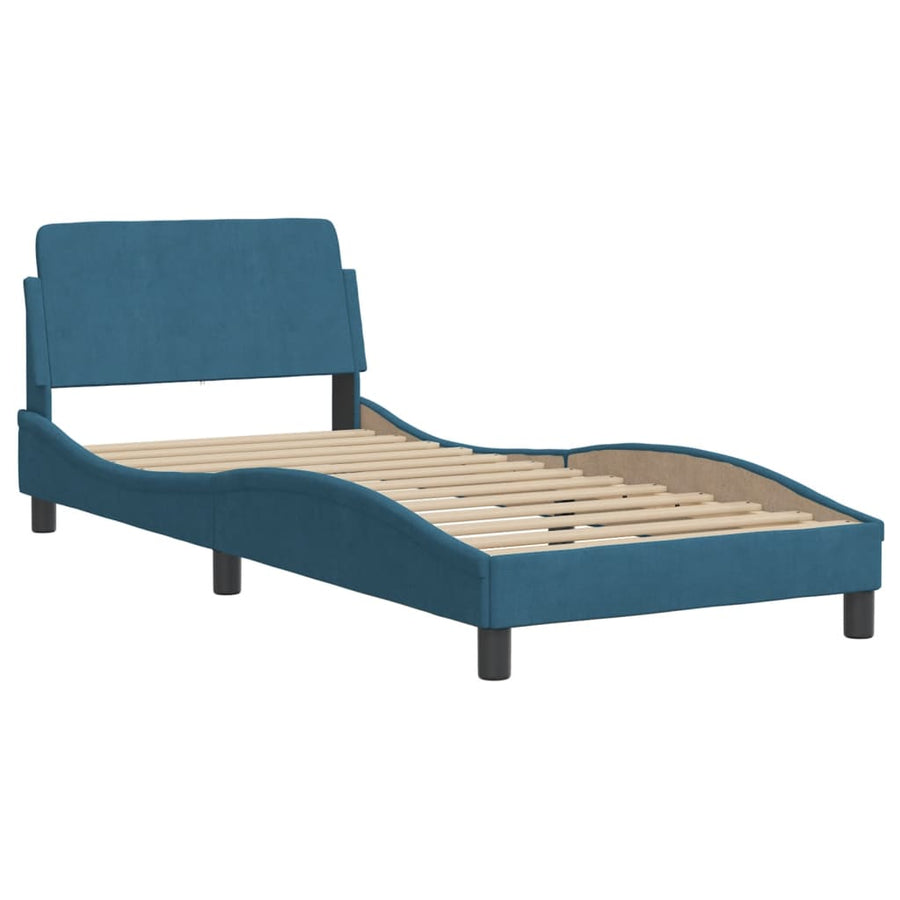 Bedframe Met Led-Verlichting Fluweel Blauw 90X200 Cm