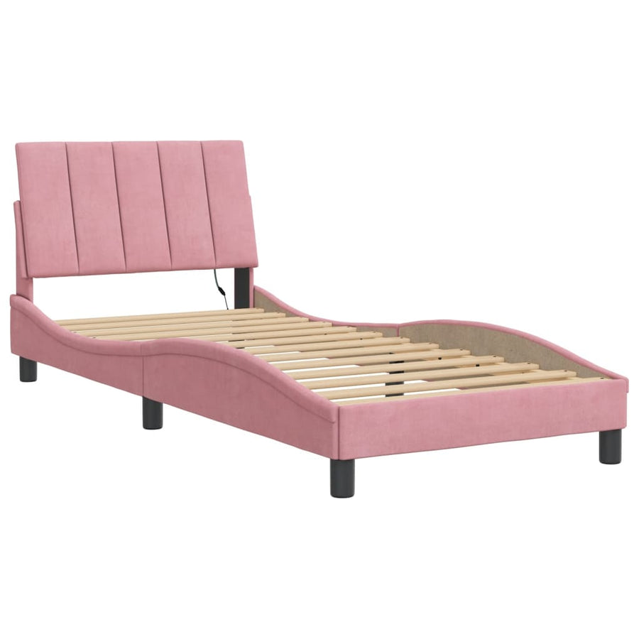 Bedframe Met Led-Verlichting Fluweel Roze 90X200 Cm