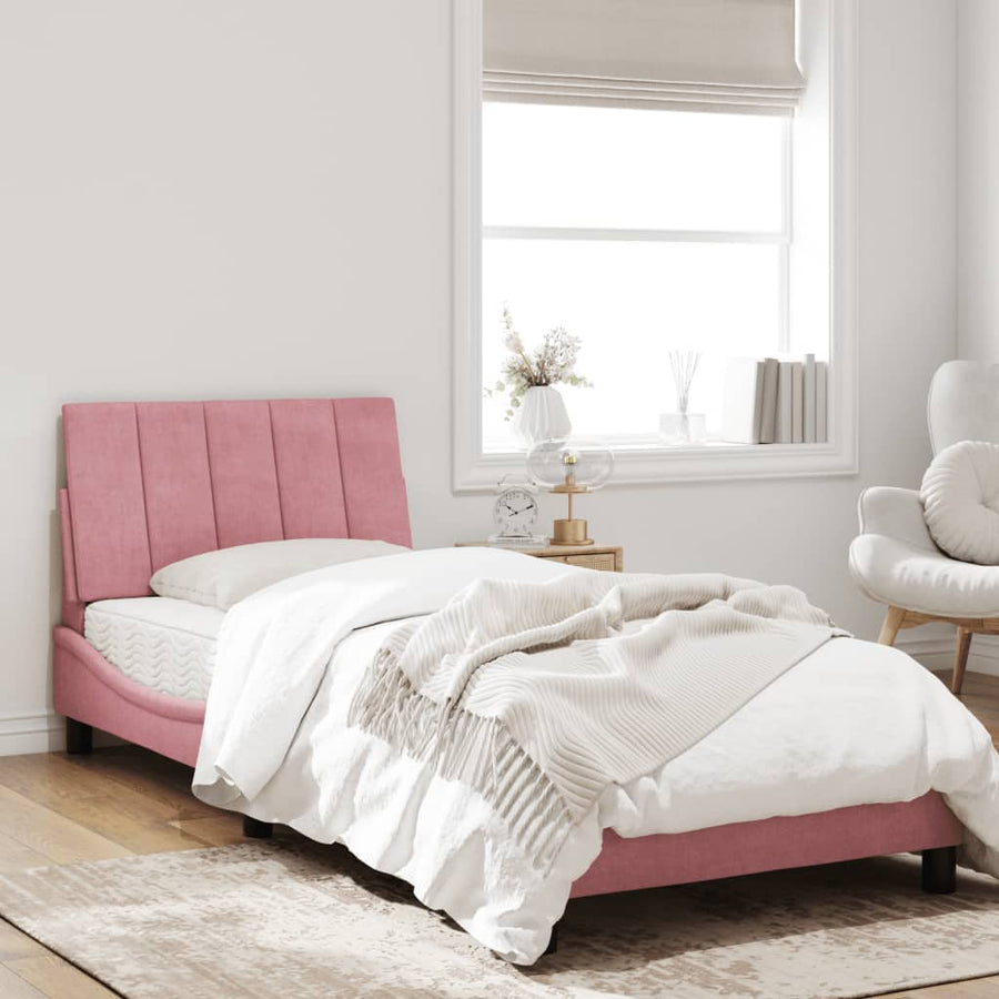 Bedframe Met Led-Verlichting Fluweel Roze 90X200 Cm
