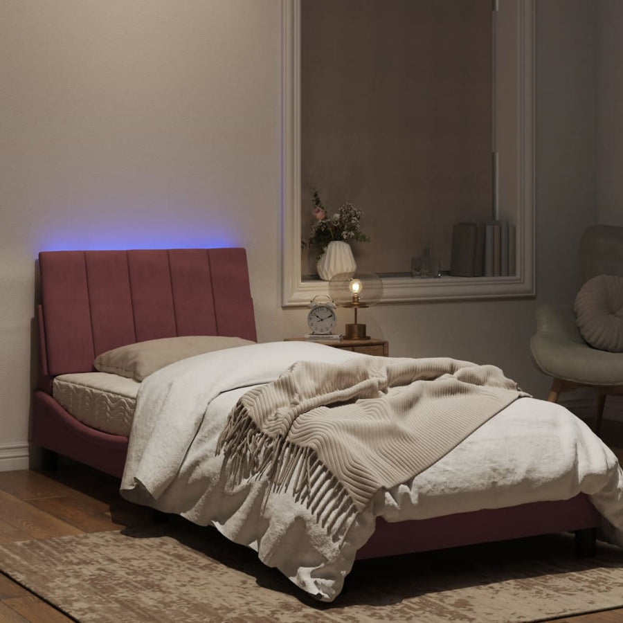 Bedframe Met Led-Verlichting Fluweel Roze 90X200 Cm