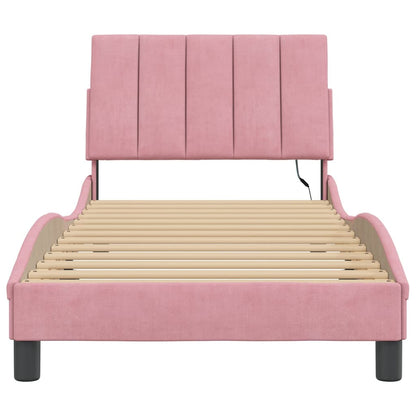 Bedframe Met Led-Verlichting Fluweel Roze 90X200 Cm