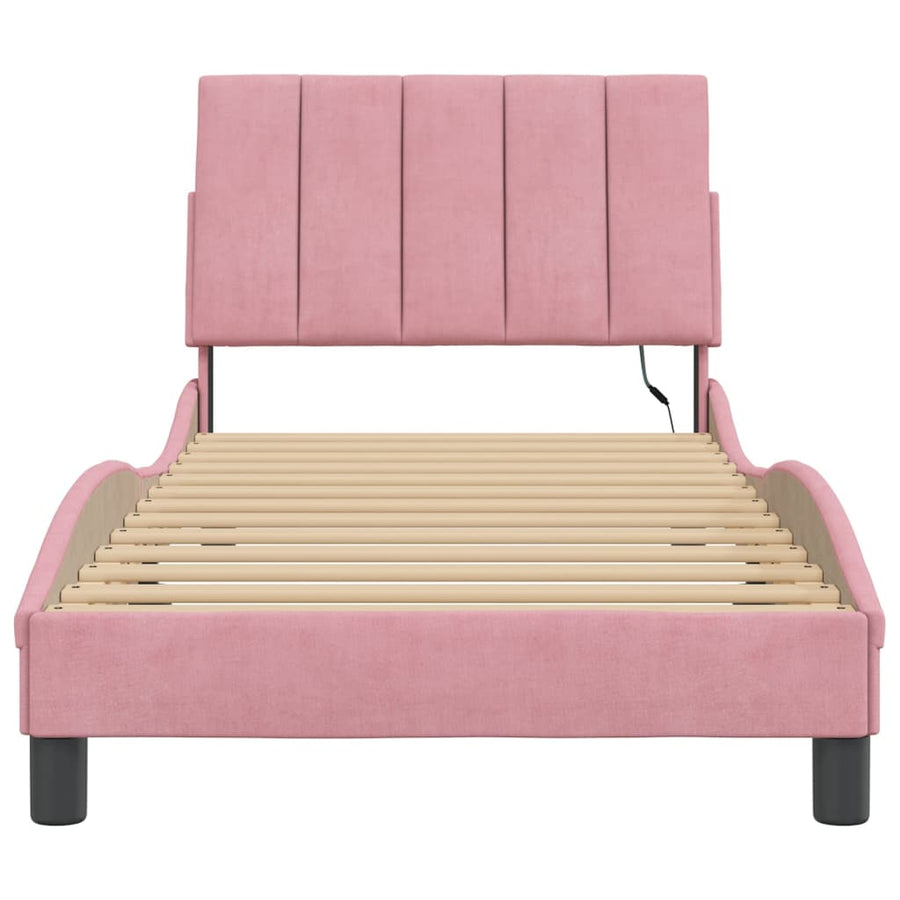 Bedframe Met Led-Verlichting Fluweel Roze 90X200 Cm