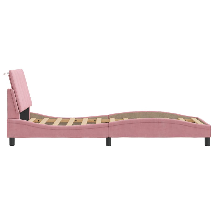 Bedframe Met Led-Verlichting Fluweel Roze 90X200 Cm