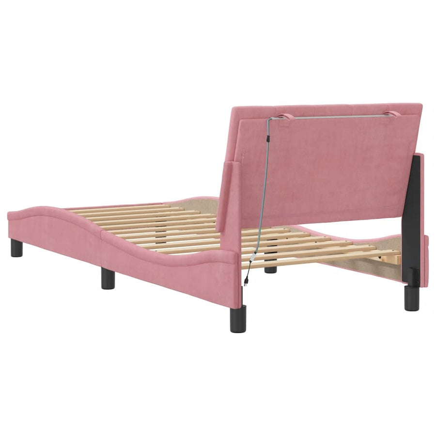 Bedframe Met Led-Verlichting Fluweel Roze 90X200 Cm