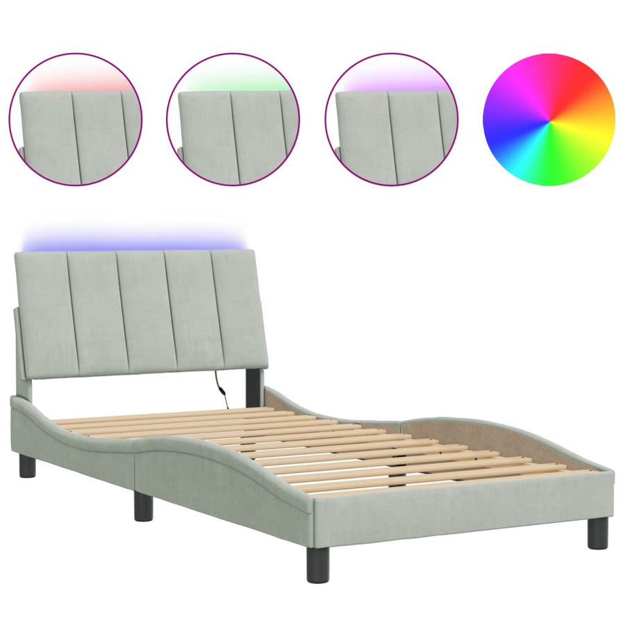 Bedframe Met Led-Verlichting Fluweel Lichtgrijs 100X200 Cm