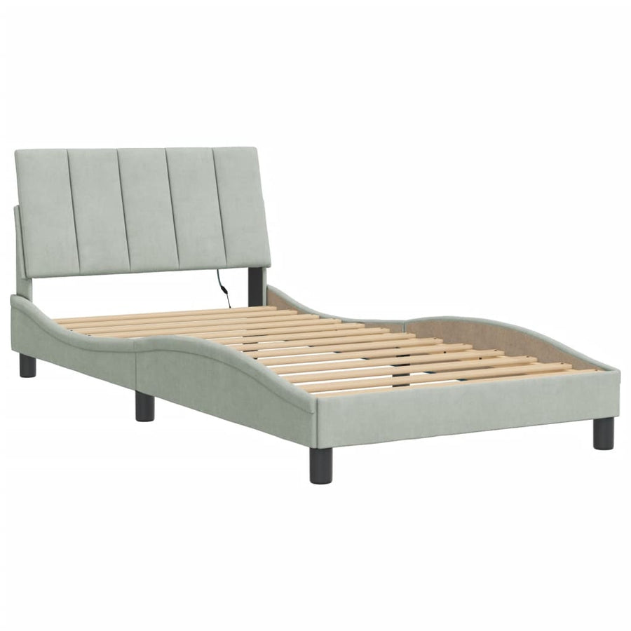 Bedframe Met Led-Verlichting Fluweel Lichtgrijs 100X200 Cm