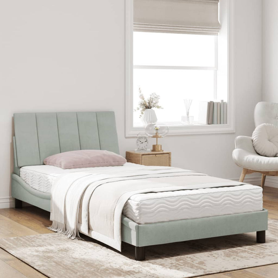 Bedframe Met Led-Verlichting Fluweel Lichtgrijs 100X200 Cm