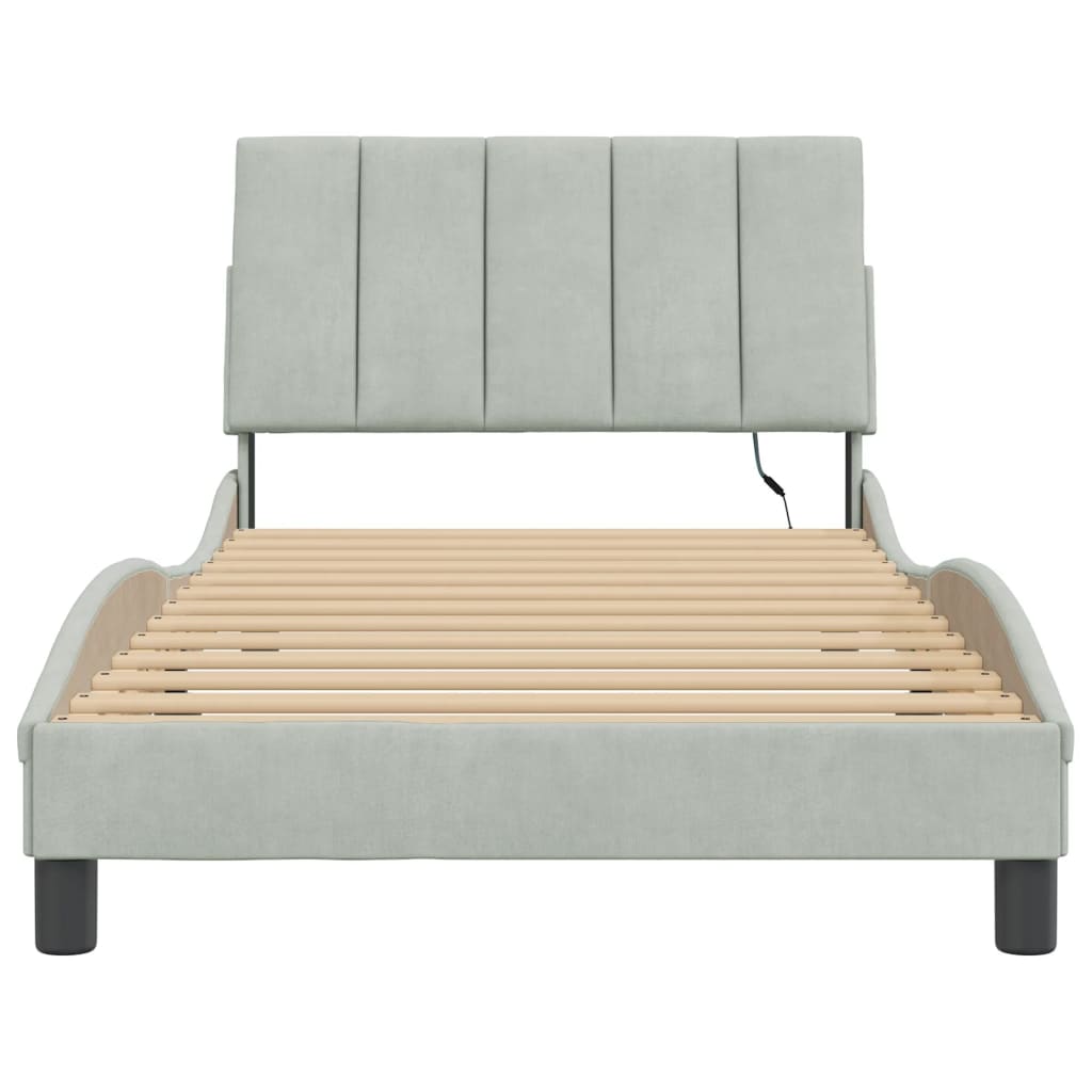 Bedframe Met Led-Verlichting Fluweel Lichtgrijs 100X200 Cm
