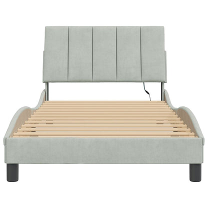 Bedframe Met Led-Verlichting Fluweel Lichtgrijs 100X200 Cm
