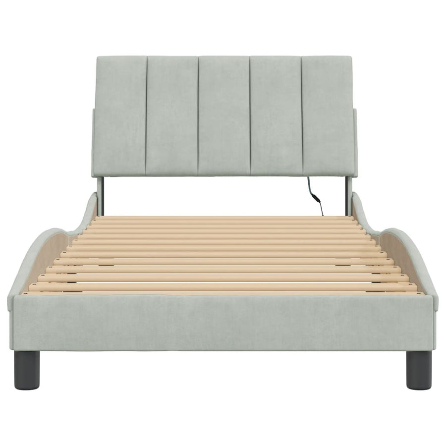 Bedframe Met Led-Verlichting Fluweel Lichtgrijs 100X200 Cm