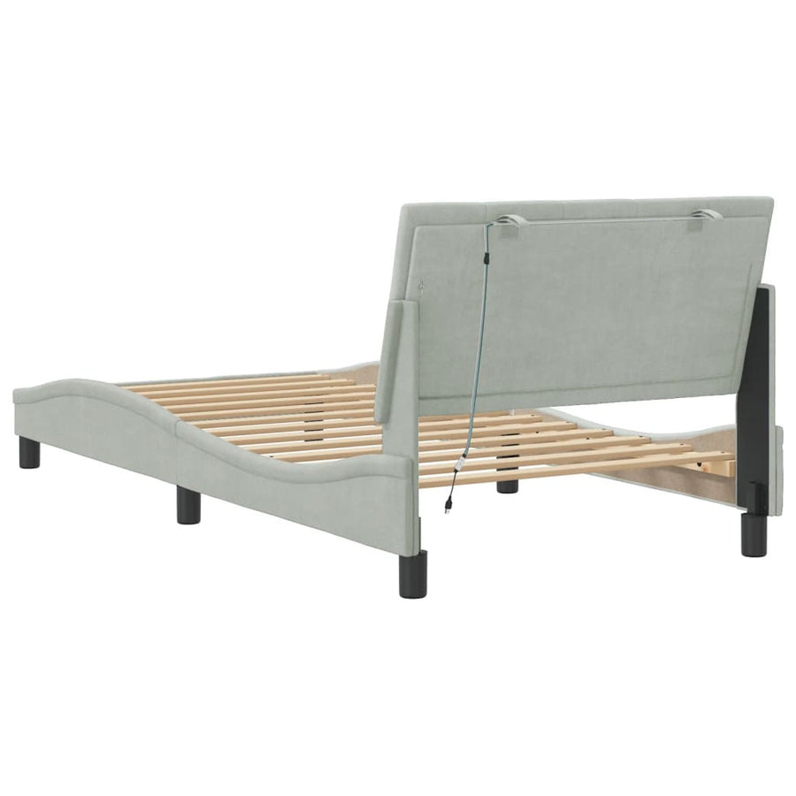 Bedframe Met Led-Verlichting Fluweel Lichtgrijs 100X200 Cm