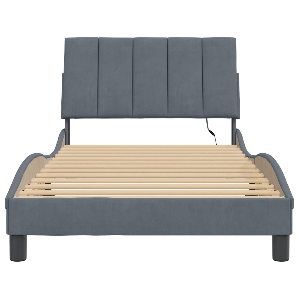 Bedframe Met Led-Verlichting Fluweel Donkergrijs 100X200 Cm