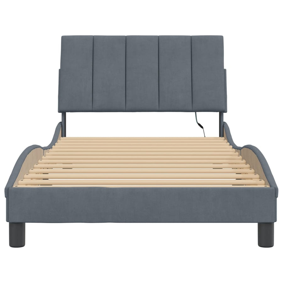 Bedframe Met Led-Verlichting Fluweel Donkergrijs 100X200 Cm