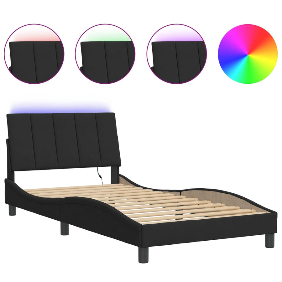 Bedframe Met Led-Verlichting Fluweel Zwart 100X200 Cm