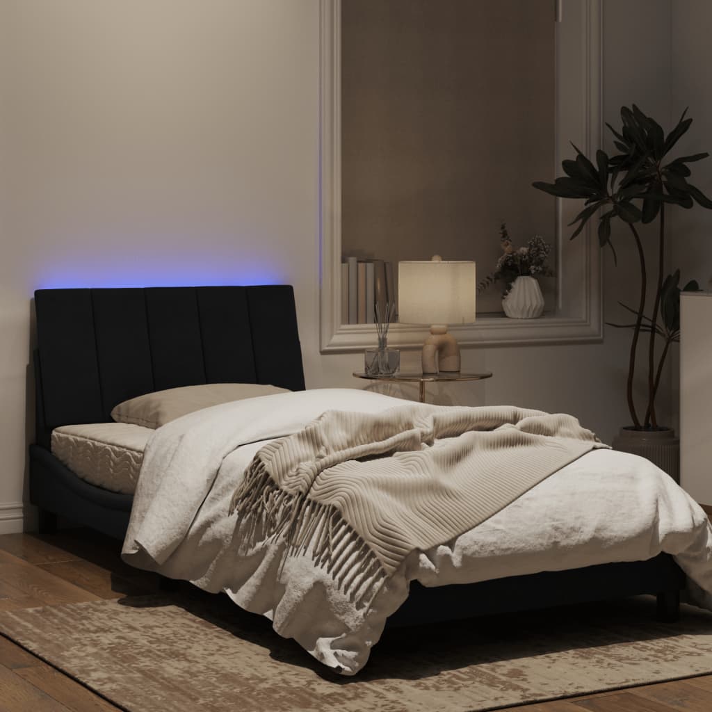 Bedframe Met Led-Verlichting Fluweel Zwart 100X200 Cm