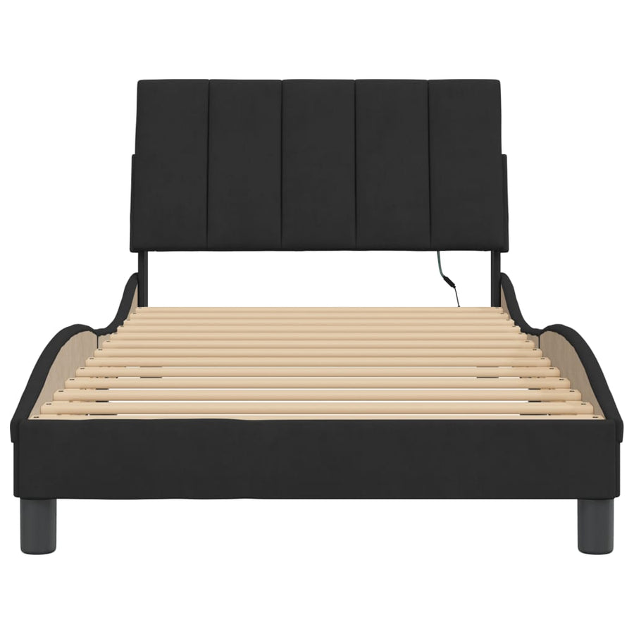 Bedframe Met Led-Verlichting Fluweel Zwart 100X200 Cm