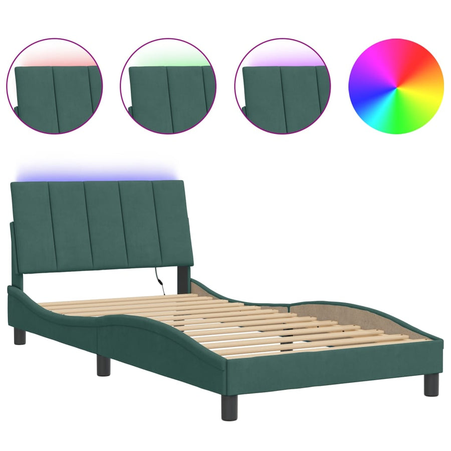 Bedframe Met Led-Verlichting Fluweel 100 x 200 cm Donkergroen