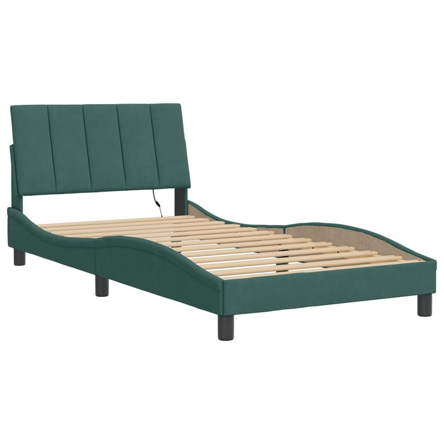 Bedframe Met Led-Verlichting Fluweel 100 x 200 cm Donkergroen